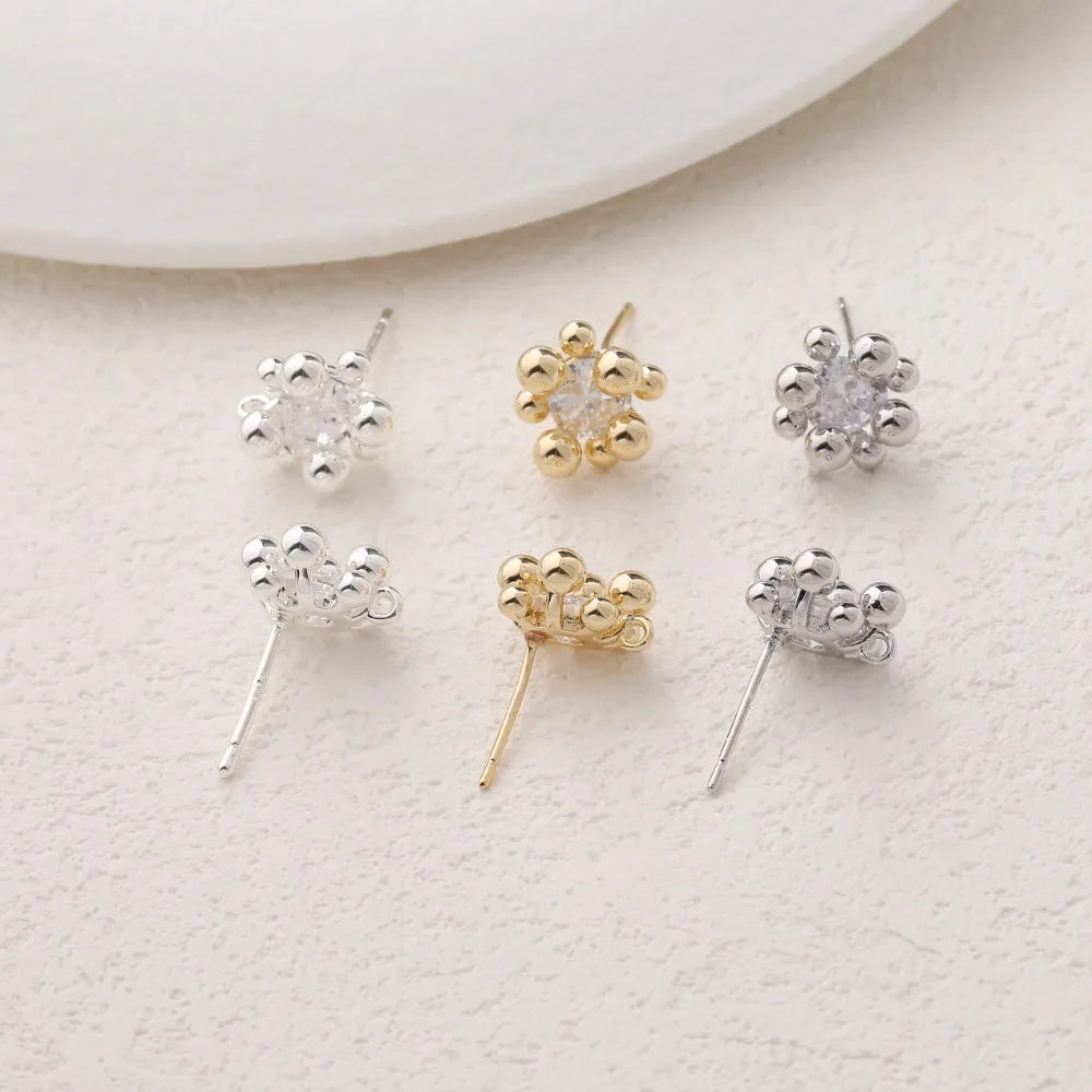 4PCS Dainty Small Round Bead Design Ear Studs Earrings for Jewelry Findings DIY Hand Made Brass 14k Gold Plated 10.5*5mm