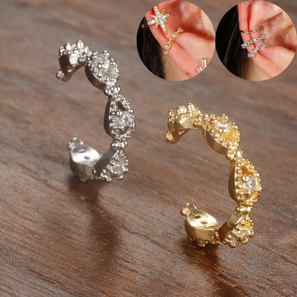 1PC New Design Stainless Steel Zircon Clip Earrings For Woman Fashion No Piercing Fake Cartilage Jewelry