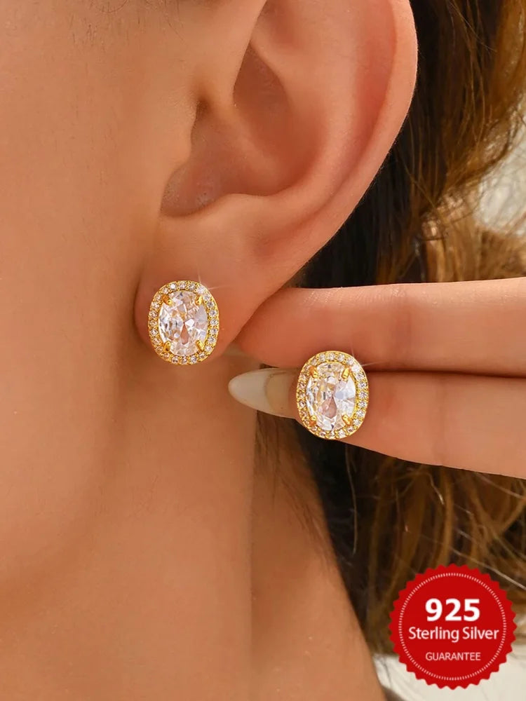 925 Sterling Silver Classic Brilliant Luxury Oval Earrings For Women Engagement Wedding High Quality Fine Jewelry