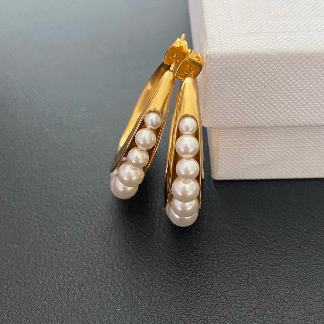 Europe America Brass Gold Plated Pearl Luxury Earrings Woman Exquisite Top Quality Jewelry Accessories