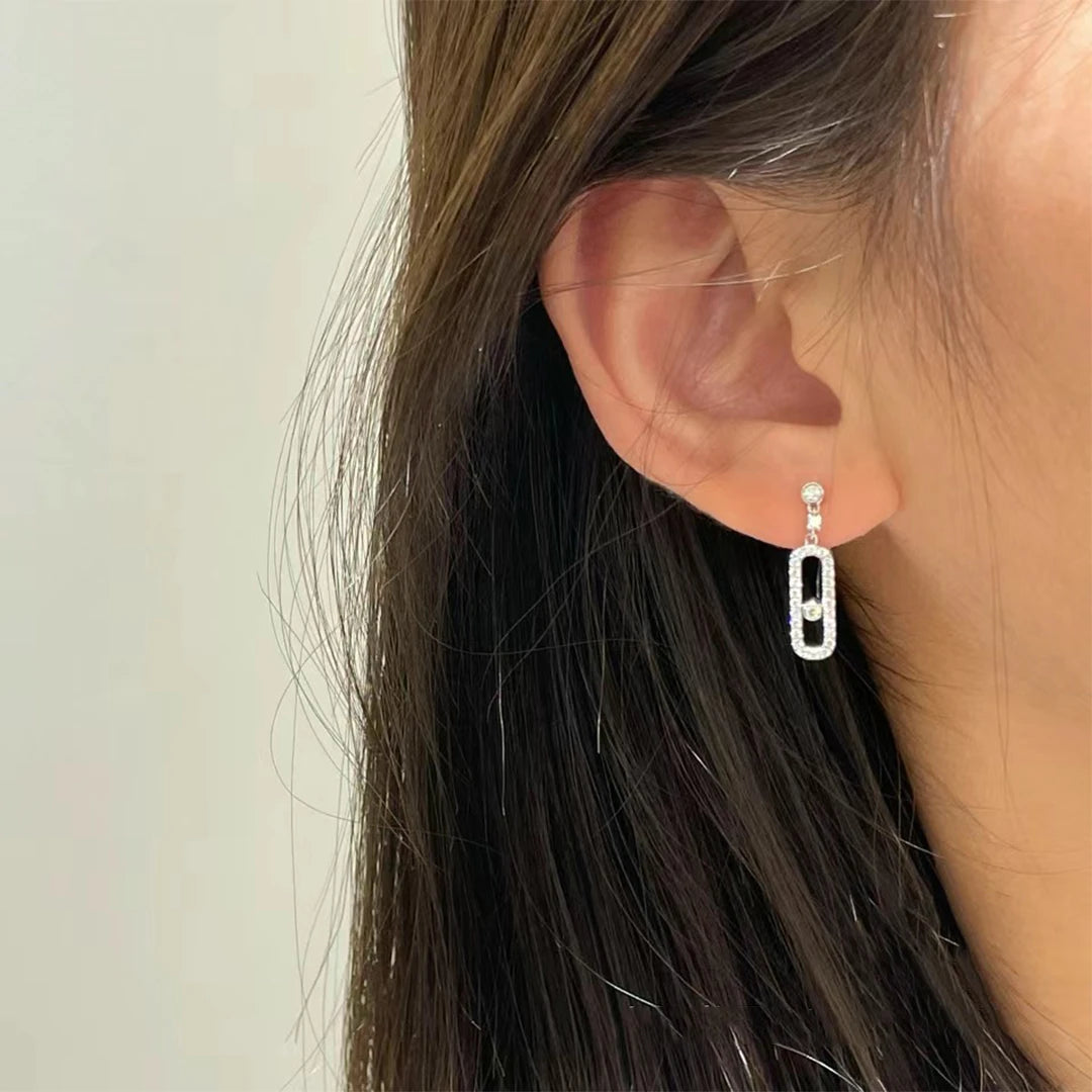 925 sterling silver classic single diamond sliding women's earrings wedding earrings.
