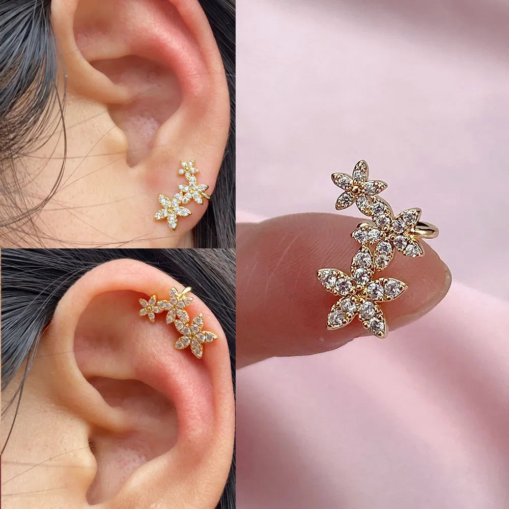 Fashion Gold Color Leaf Clip Earring For Women Without Piercing Puck Rock Vintage Crystal CZ Ear Cuff Girls Party Jewerly