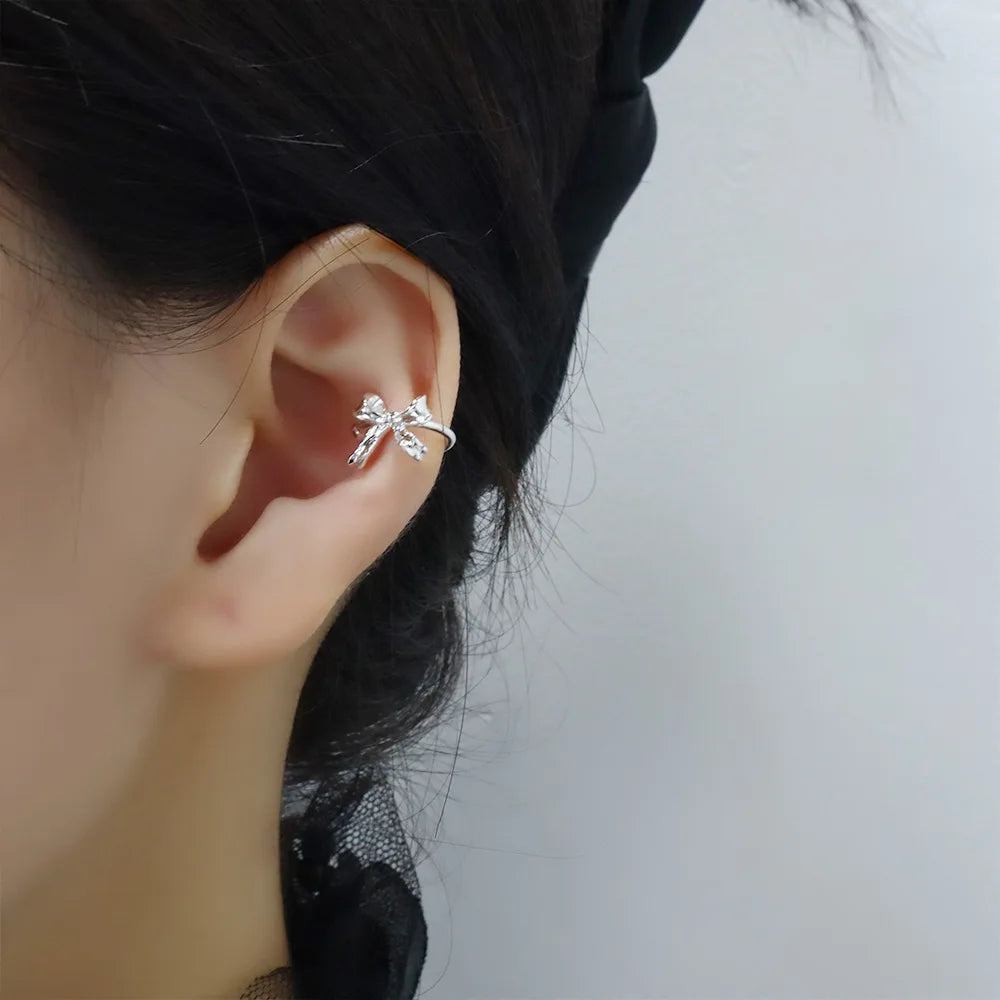 Sparkling Zircon Star Ear Clip for Women Without Piercing Long Tassel Sweet Ear Cuff Clip Earrings Wedding Jewelry Gift