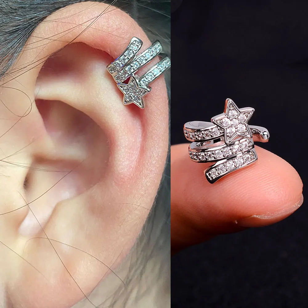 Fashion Gold Color Leaf Clip Earring For Women Without Piercing Puck Rock Vintage Crystal CZ Ear Cuff Girls Party Jewerly