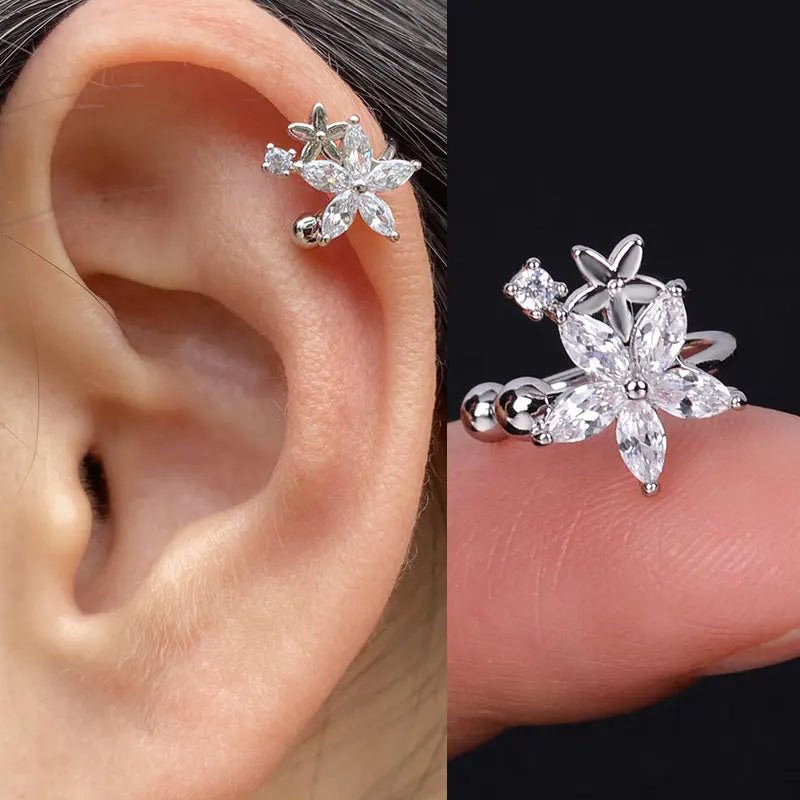 Fashion Gold Color Leaf Clip Earring For Women Without Piercing Puck Rock Vintage Crystal CZ Ear Cuff Girls Party Jewerly