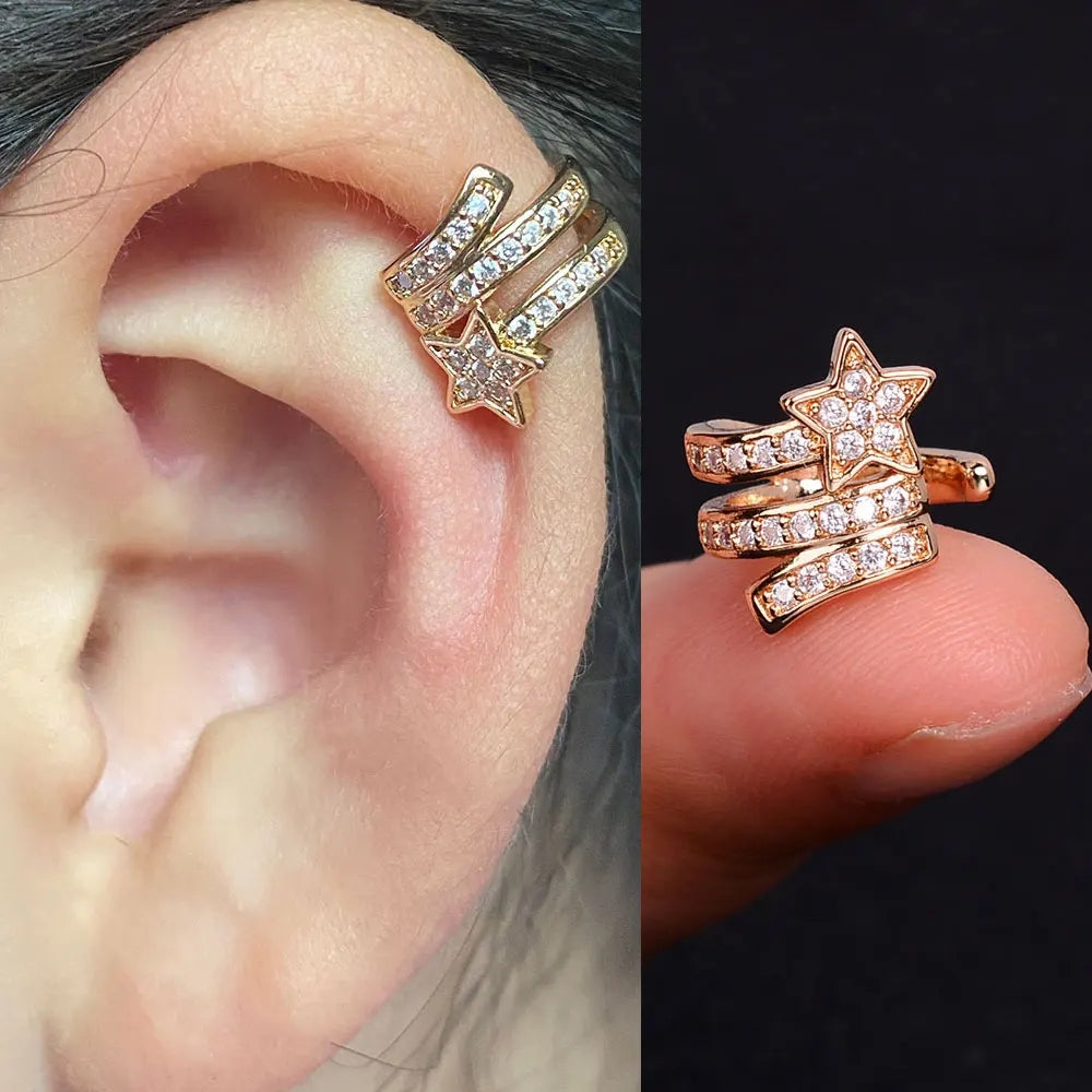 Fashion Gold Color Leaf Clip Earring For Women Without Piercing Puck Rock Vintage Crystal CZ Ear Cuff Girls Party Jewerly