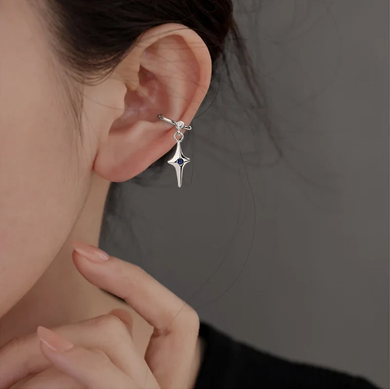 Sparkling Zircon Star Ear Clip for Women Without Piercing Long Tassel Sweet Ear Cuff Clip Earrings Wedding Jewelry Gift