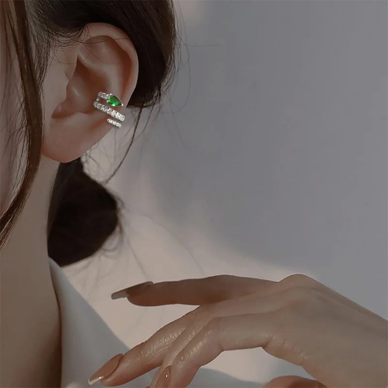 Sparkling Zircon Star Ear Clip for Women Without Piercing Long Tassel Sweet Ear Cuff Clip Earrings Wedding Jewelry Gift