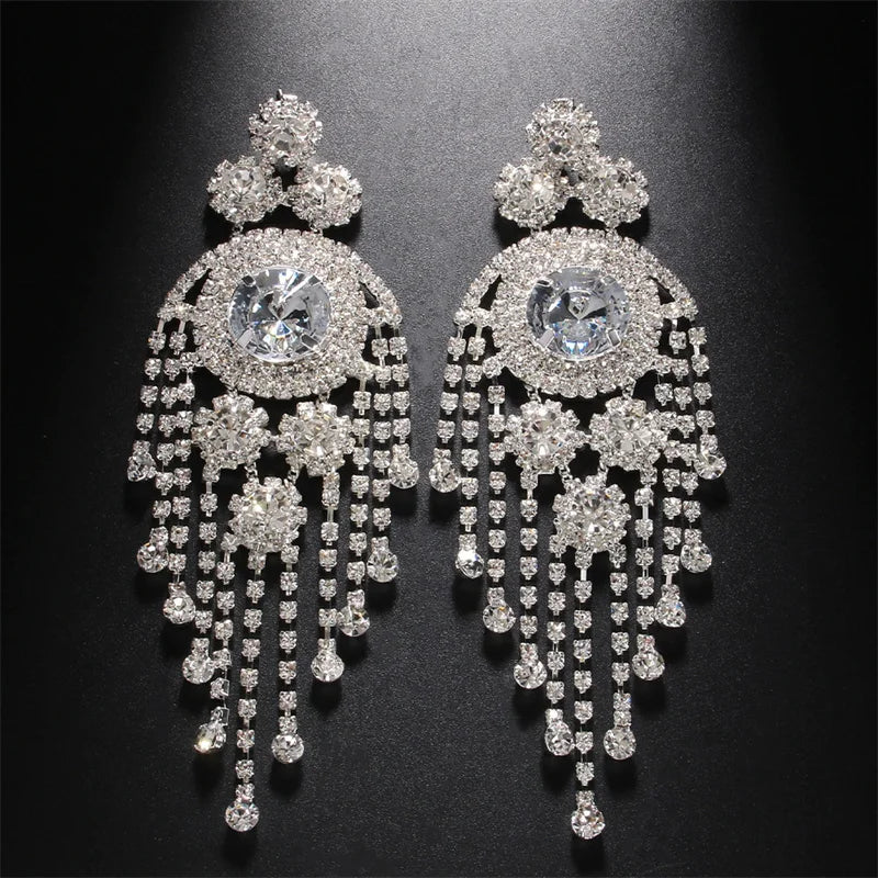 European and American rhinestone earrings for women's fashionable multi-layer exaggerated tassel earrings, versatile accessories