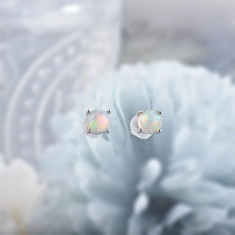 ITSMOS Genuine Opal Round Earrings 5mm Natural Gemstone Simple Studs Piercing Birthstone Earrings for Women Gift