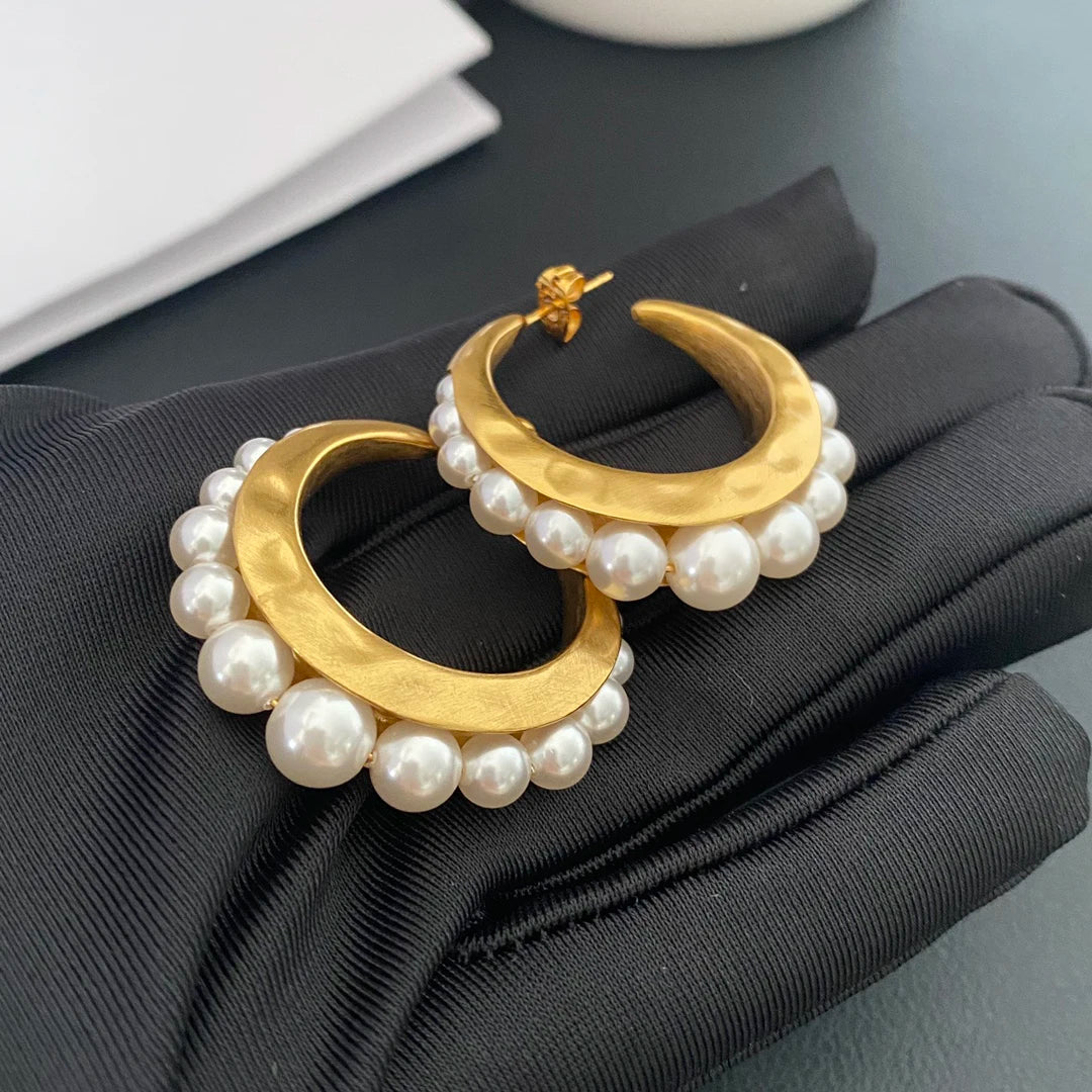 Europe America Brass Gold Plated Pearl Luxury Earrings Woman Exquisite Top Quality Jewelry Accessories