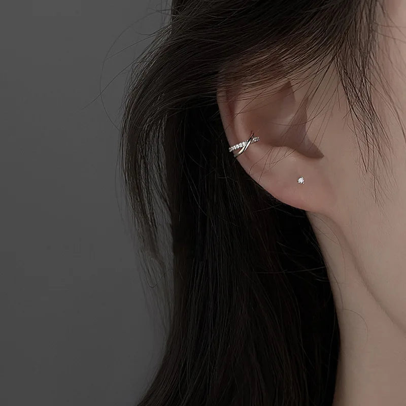 Sparkling Zircon Star Ear Clip for Women Without Piercing Long Tassel Sweet Ear Cuff Clip Earrings Wedding Jewelry Gift