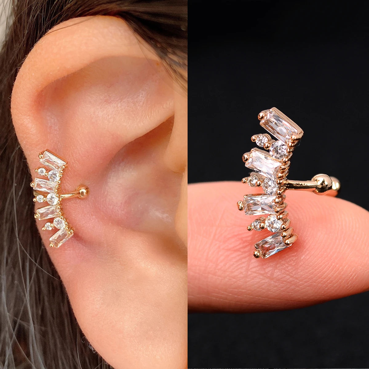 Fashion Gold Color Leaf Clip Earring For Women Without Piercing Puck Rock Vintage Crystal CZ Ear Cuff Girls Party Jewerly