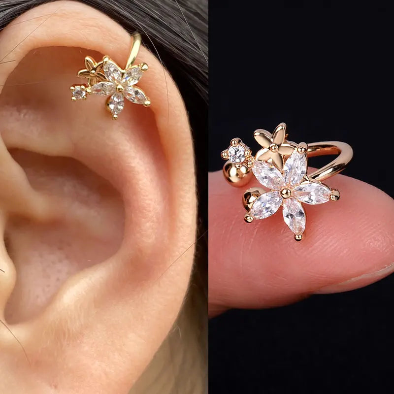 Fashion Gold Color Leaf Clip Earring For Women Without Piercing Puck Rock Vintage Crystal CZ Ear Cuff Girls Party Jewerly