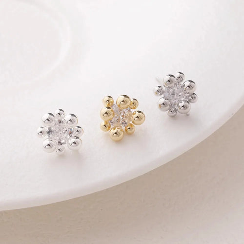 4PCS Dainty Small Round Bead Design Ear Studs Earrings for Jewelry Findings DIY Hand Made Brass 14k Gold Plated 10.5*5mm