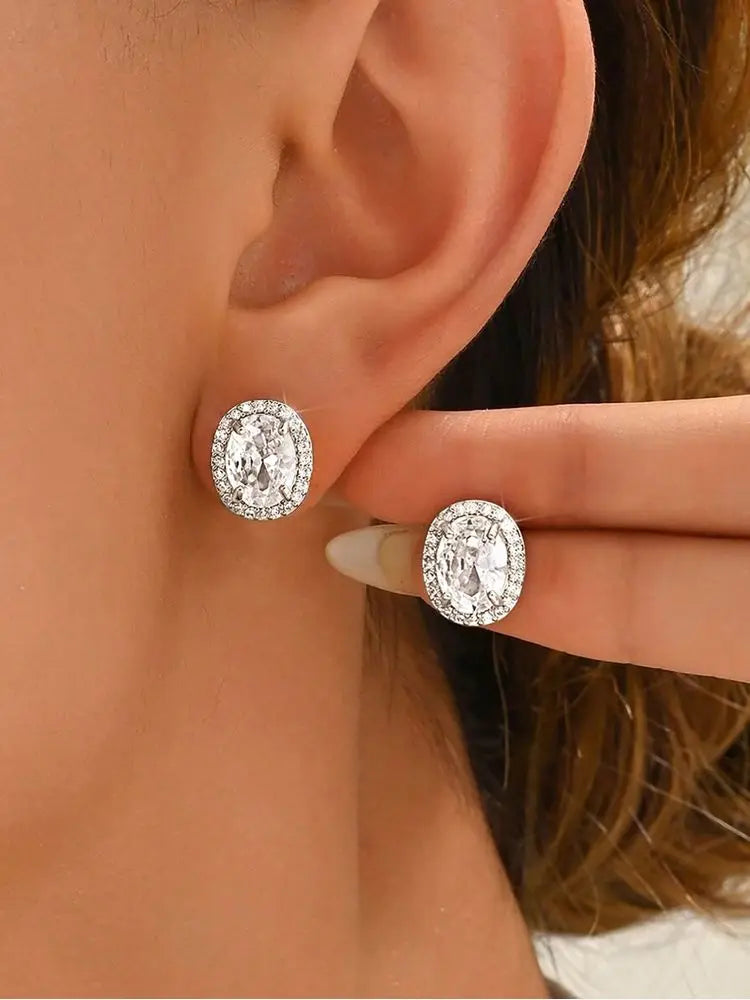 925 Sterling Silver Classic Brilliant Luxury Oval Earrings For Women Engagement Wedding High Quality Fine Jewelry