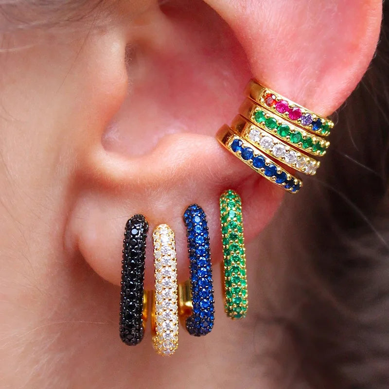 New Fashion Gold Color Star Ear Clip For Women Girls Kpop Sweet Stainless Steel Zircon Non-Piercing Ear Cuff Aesthetics Jewelry