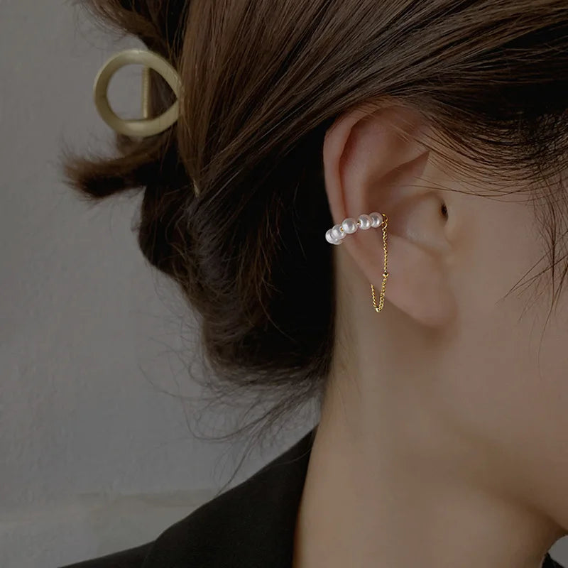 Sparkling Zircon Star Ear Clip for Women Without Piercing Long Tassel Sweet Ear Cuff Clip Earrings Wedding Jewelry Gift
