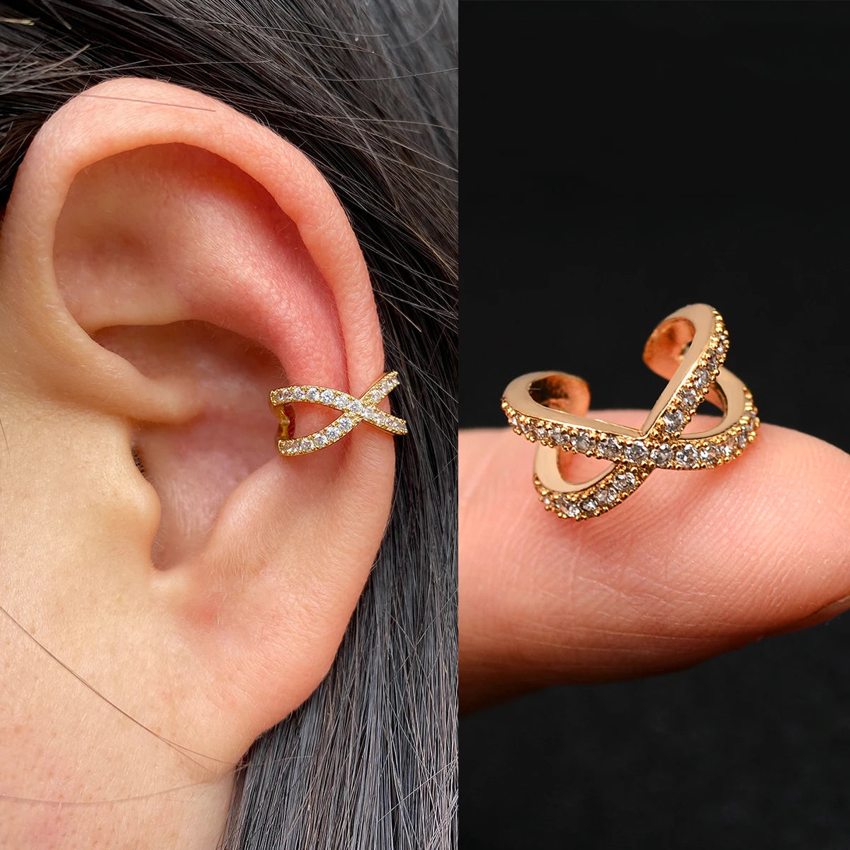 Fashion Gold Color Leaf Clip Earring For Women Without Piercing Puck Rock Vintage Crystal CZ Ear Cuff Girls Party Jewerly