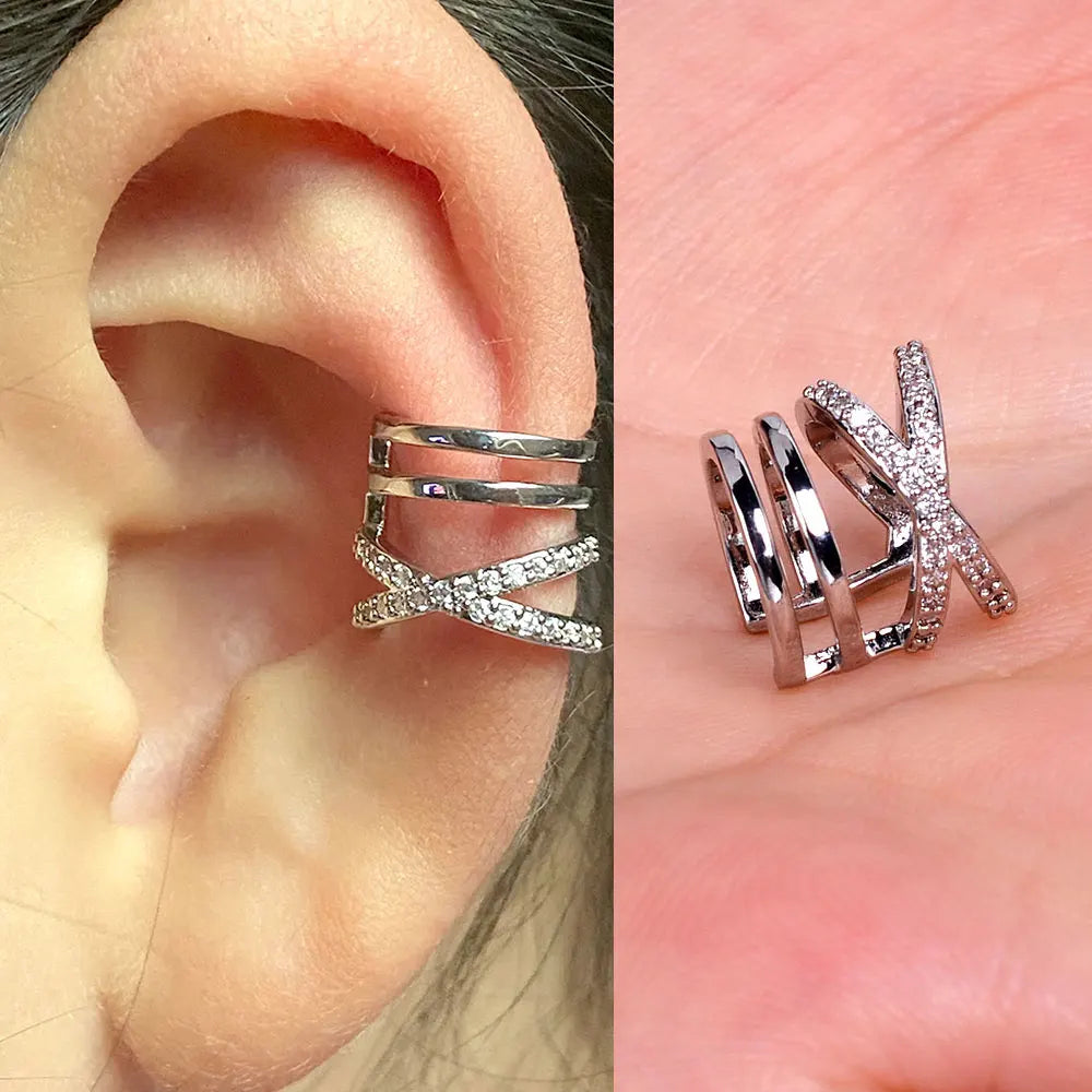 Fashion Gold Color Leaf Clip Earring For Women Without Piercing Puck Rock Vintage Crystal CZ Ear Cuff Girls Party Jewerly