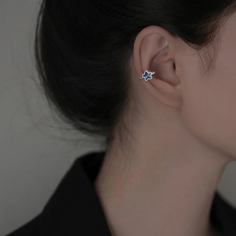 Sparkling Zircon Star Ear Clip for Women Without Piercing Long Tassel Sweet Ear Cuff Clip Earrings Wedding Jewelry Gift