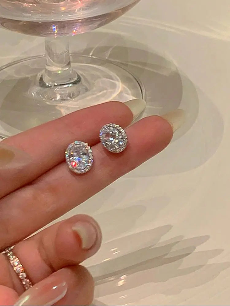 925 Sterling Silver Classic Brilliant Luxury Oval Earrings For Women Engagement Wedding High Quality Fine Jewelry