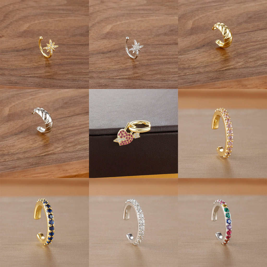 New Fashion Gold Color Star Ear Clip For Women Girls Kpop Sweet Stainless Steel Zircon Non-Piercing Ear Cuff Aesthetics Jewelry