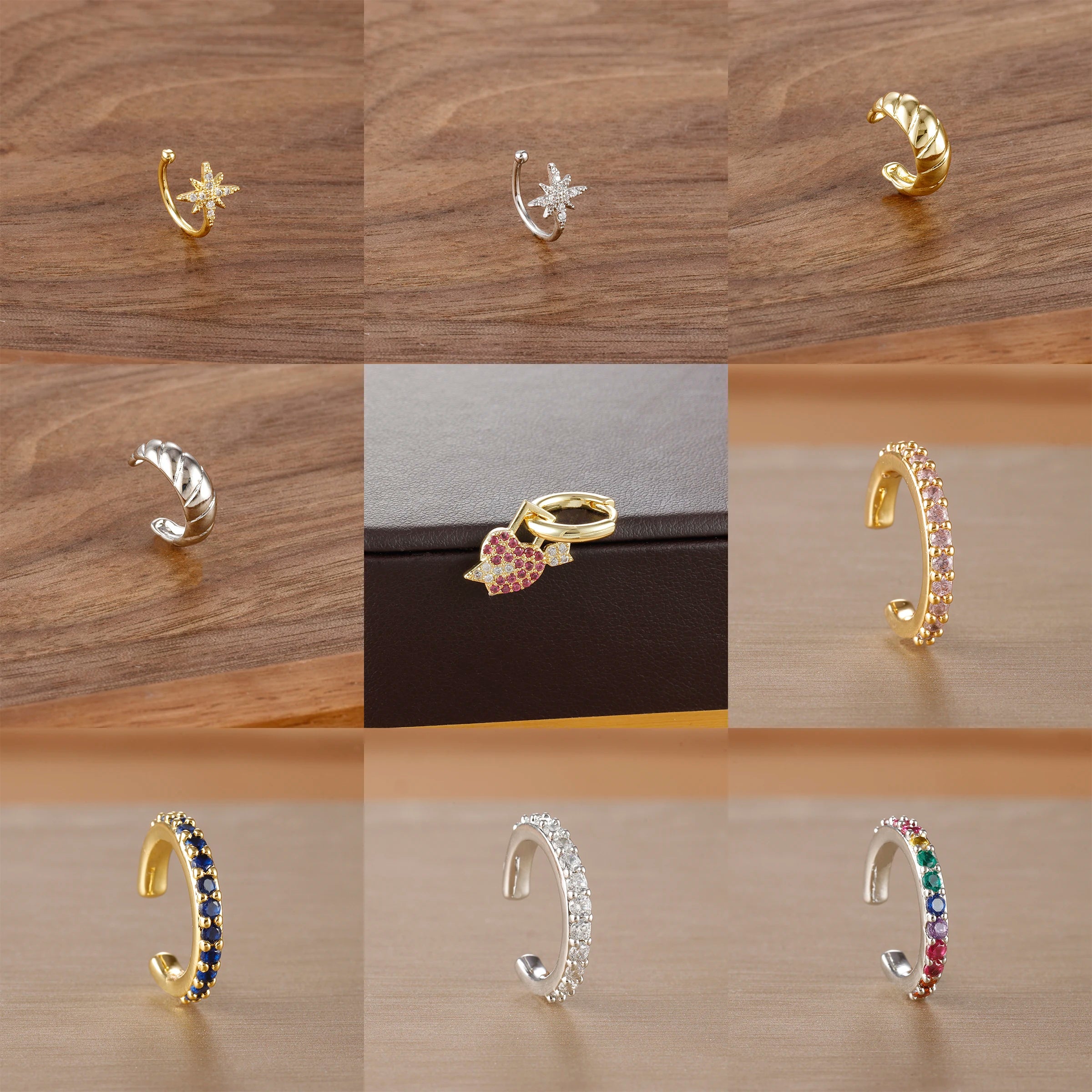 New Fashion Gold Color Star Ear Clip For Women Girls Kpop Sweet Stainless Steel Zircon Non-Piercing Ear Cuff Aesthetics Jewelry