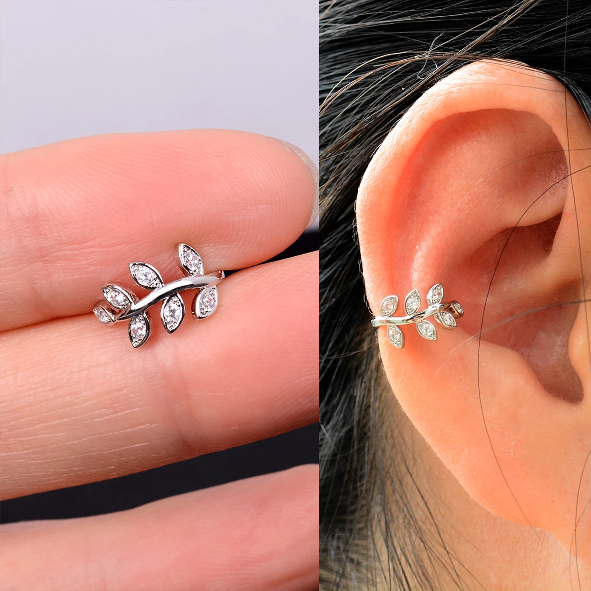 Fashion Gold Color Leaf Clip Earring For Women Without Piercing Puck Rock Vintage Crystal CZ Ear Cuff Girls Party Jewerly