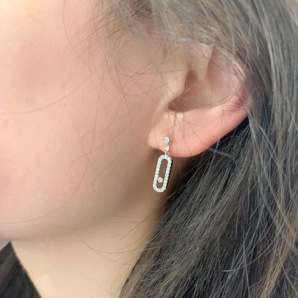 925 sterling silver classic single diamond sliding women's earrings wedding earrings.
