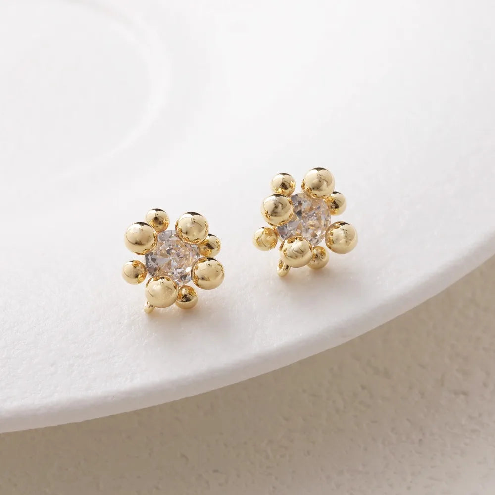 4PCS Dainty Small Round Bead Design Ear Studs Earrings for Jewelry Findings DIY Hand Made Brass 14k Gold Plated 10.5*5mm