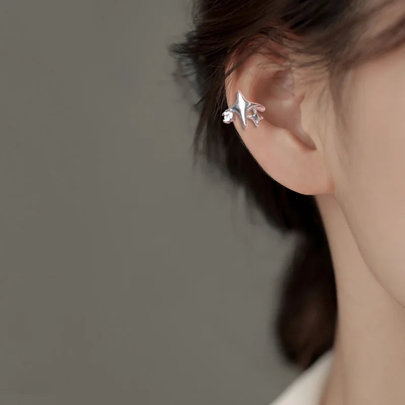 Sparkling Zircon Star Ear Clip for Women Without Piercing Long Tassel Sweet Ear Cuff Clip Earrings Wedding Jewelry Gift