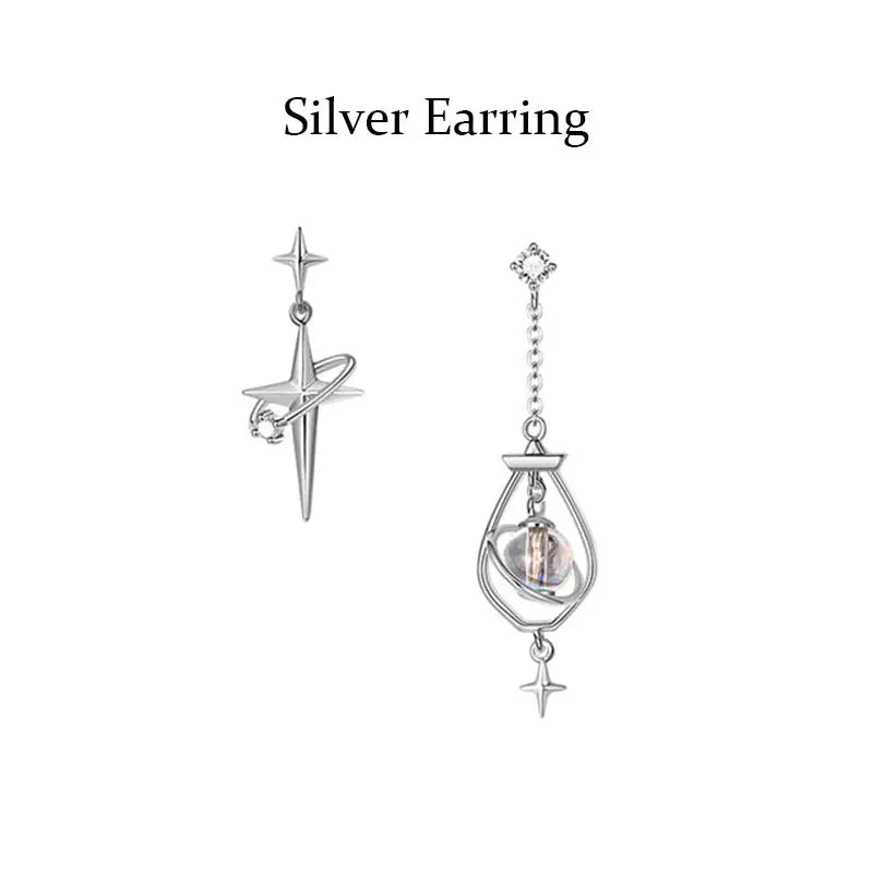 Fashionable Versatile Streling Silver Earrings Asymmetrical Fashion Earrings Retro Style Trending Engagement Party Fine Jewelry