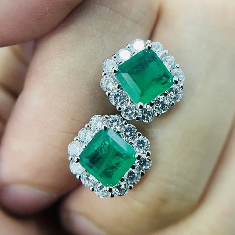 925 Sterling Silver 12*12mm Square Earrings for Women Elegant Paraiba Tourmaline Engagement Wedding Statement Earring Jewelry
