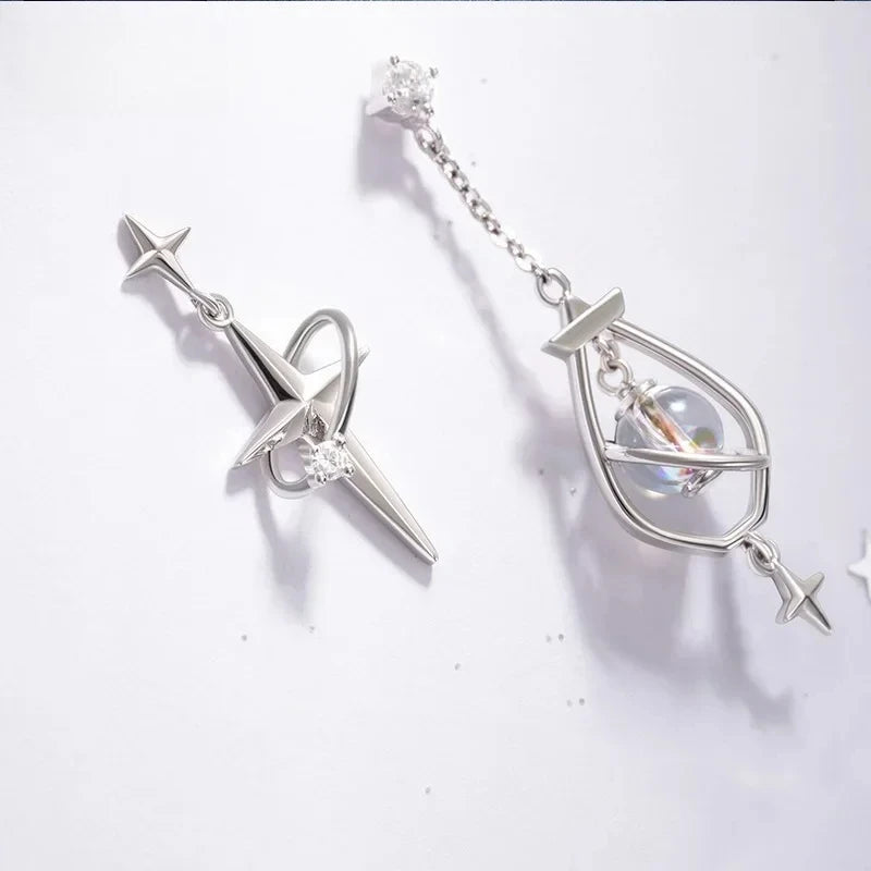 Fashionable Versatile Streling Silver Earrings Asymmetrical Fashion Earrings Retro Style Trending Engagement Party Fine Jewelry
