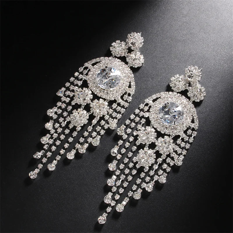 European and American rhinestone earrings for women's fashionable multi-layer exaggerated tassel earrings, versatile accessories