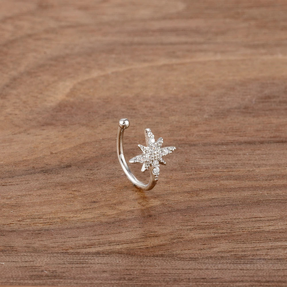 New Fashion Gold Color Star Ear Clip For Women Girls Kpop Sweet Stainless Steel Zircon Non-Piercing Ear Cuff Aesthetics Jewelry