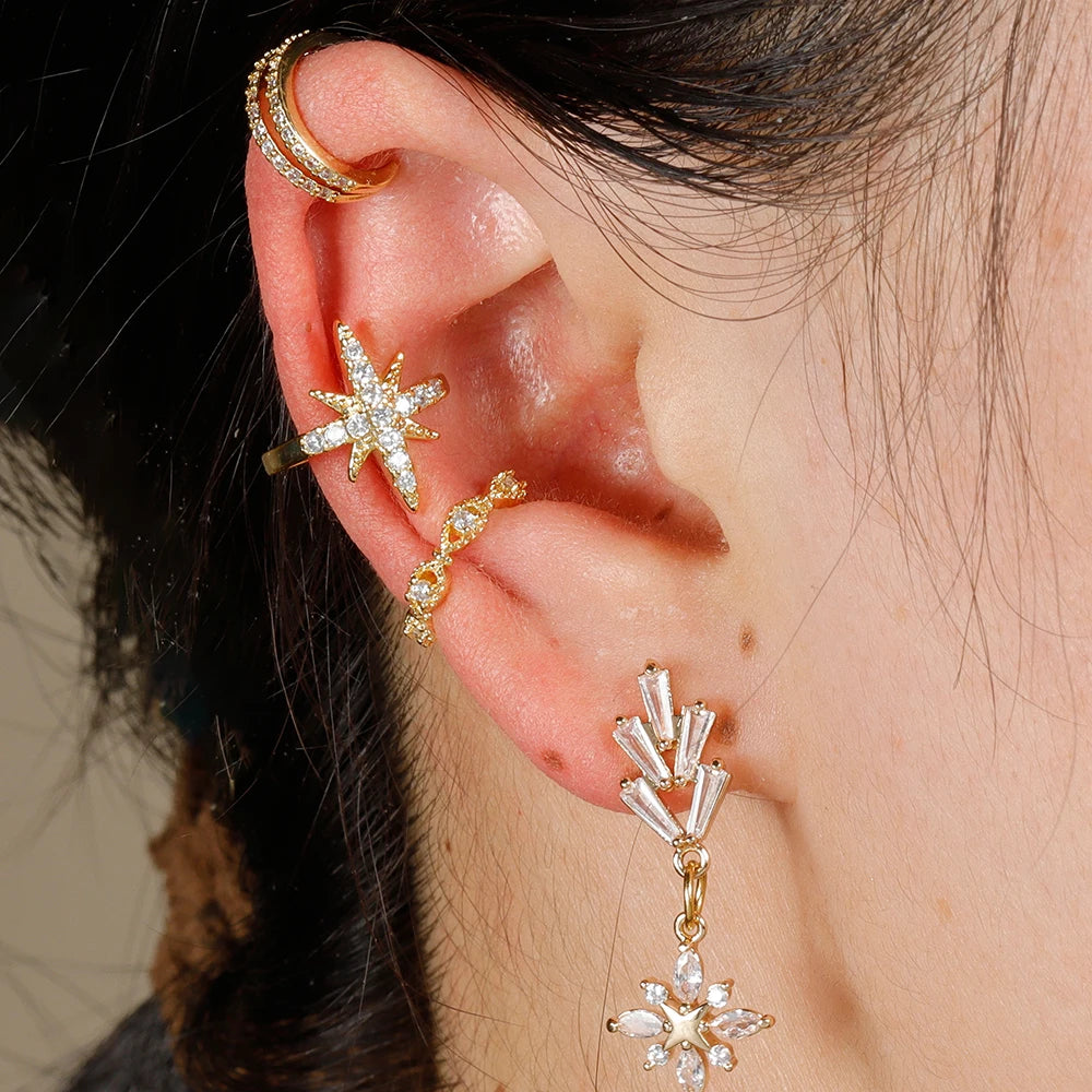 1PC New Design Stainless Steel Zircon Clip Earrings For Woman Fashion No Piercing Fake Cartilage Jewelry