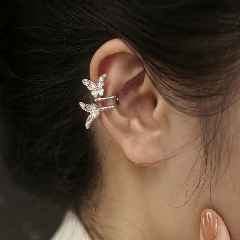Sparkling Zircon Star Ear Clip for Women Without Piercing Long Tassel Sweet Ear Cuff Clip Earrings Wedding Jewelry Gift