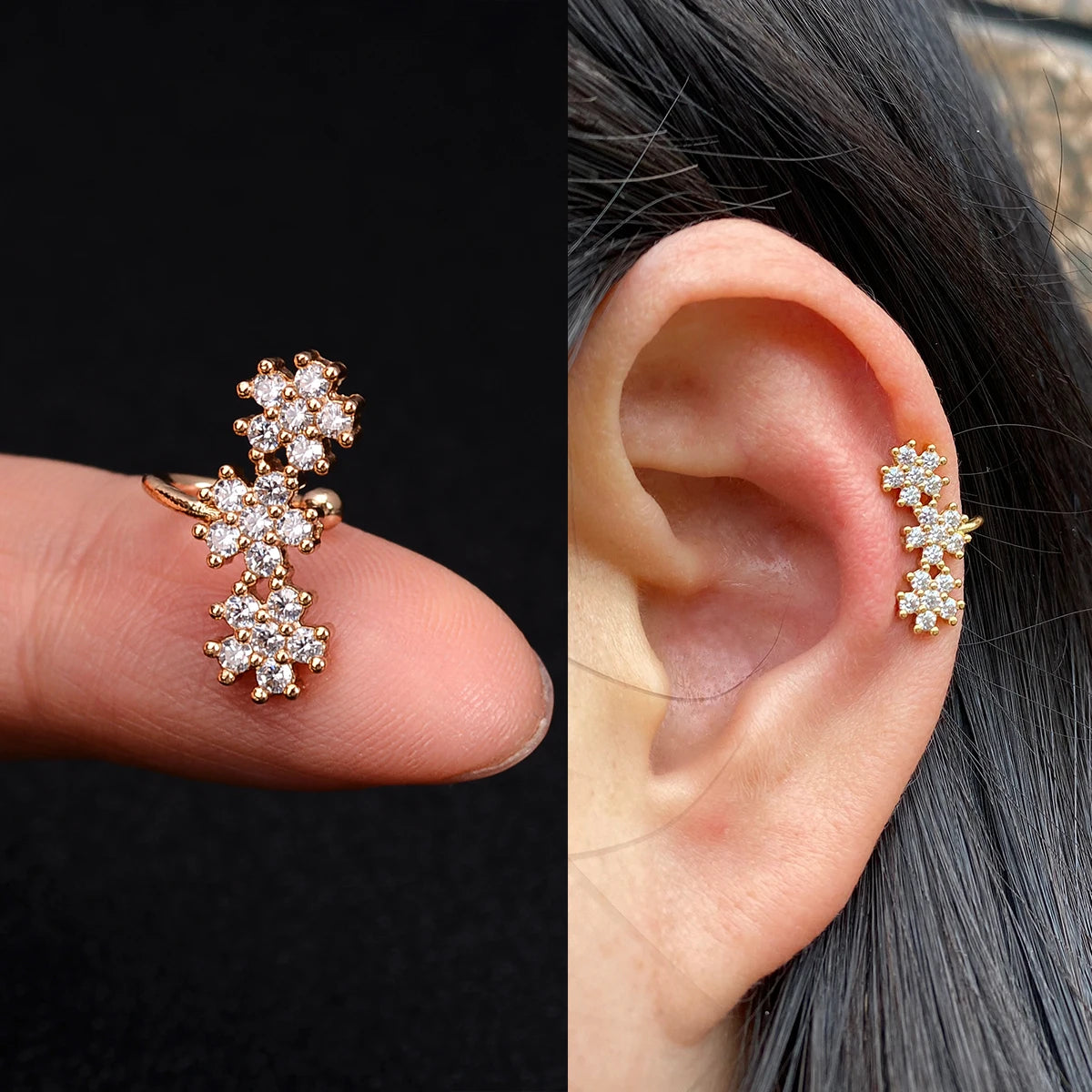 Fashion Gold Color Leaf Clip Earring For Women Without Piercing Puck Rock Vintage Crystal CZ Ear Cuff Girls Party Jewerly