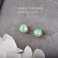 ITSMOS Genuine Opal Round Earrings 5mm Natural Gemstone Simple Studs Piercing Birthstone Earrings for Women Gift