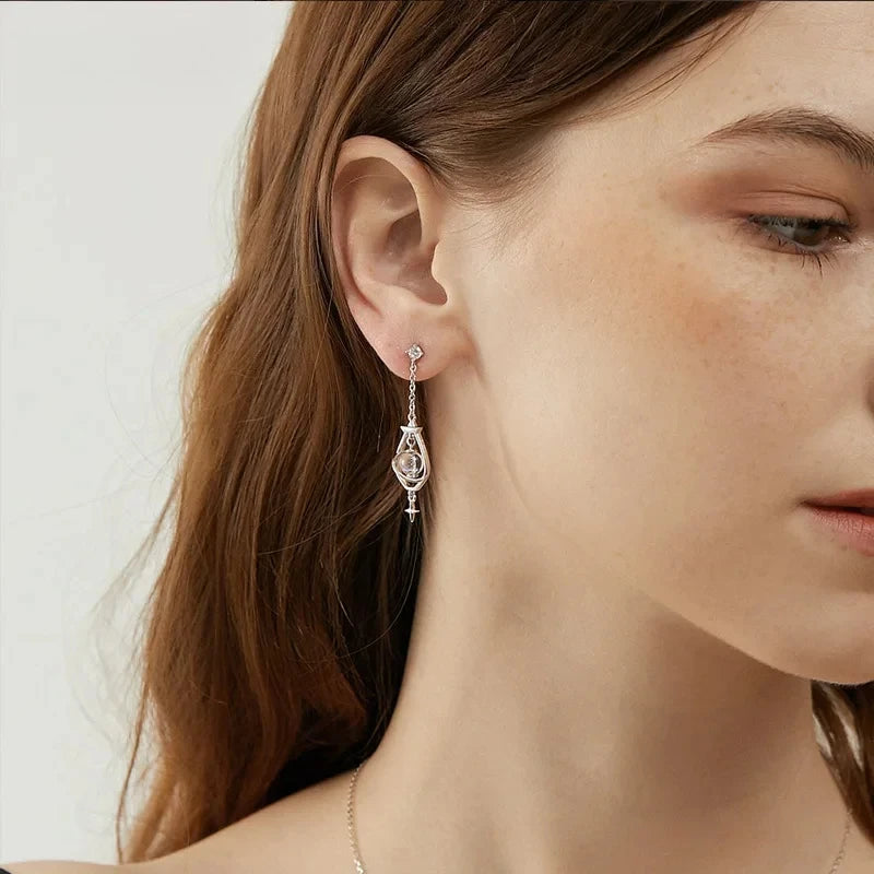 Fashionable Versatile Streling Silver Earrings Asymmetrical Fashion Earrings Retro Style Trending Engagement Party Fine Jewelry