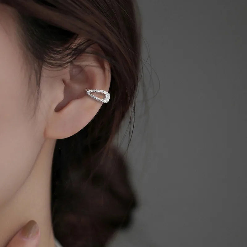 Sparkling Zircon Star Ear Clip for Women Without Piercing Long Tassel Sweet Ear Cuff Clip Earrings Wedding Jewelry Gift