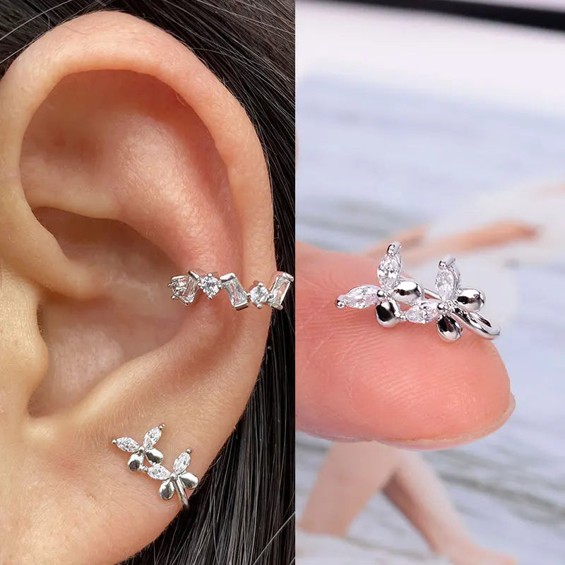 Fashion Gold Color Leaf Clip Earring For Women Without Piercing Puck Rock Vintage Crystal CZ Ear Cuff Girls Party Jewerly