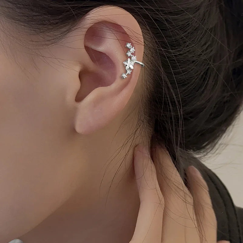 Sparkling Zircon Star Ear Clip for Women Without Piercing Long Tassel Sweet Ear Cuff Clip Earrings Wedding Jewelry Gift