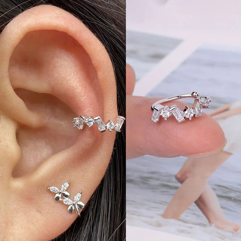 Fashion Gold Color Leaf Clip Earring For Women Without Piercing Puck Rock Vintage Crystal CZ Ear Cuff Girls Party Jewerly
