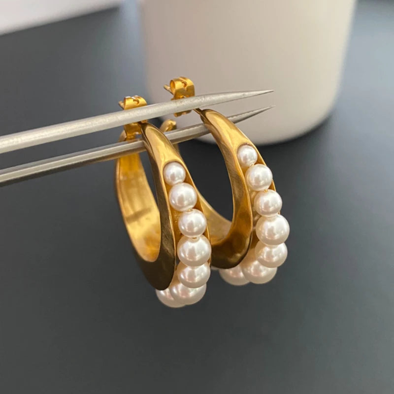 Europe America Brass Gold Plated Pearl Luxury Earrings Woman Exquisite Top Quality Jewelry Accessories
