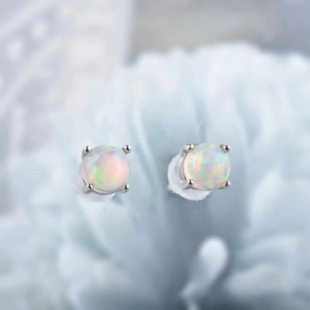 ITSMOS Genuine Opal Round Earrings 5mm Natural Gemstone Simple Studs Piercing Birthstone Earrings for Women Gift