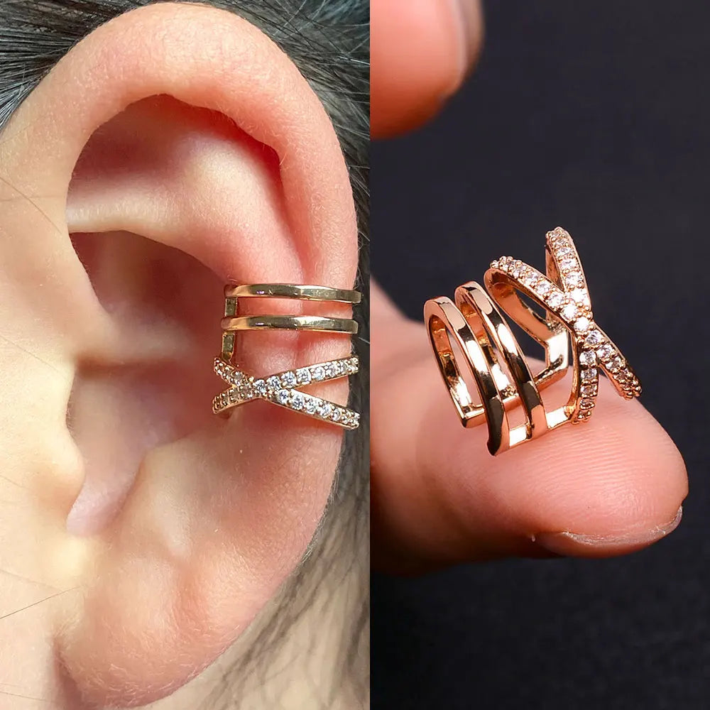 Fashion Gold Color Leaf Clip Earring For Women Without Piercing Puck Rock Vintage Crystal CZ Ear Cuff Girls Party Jewerly