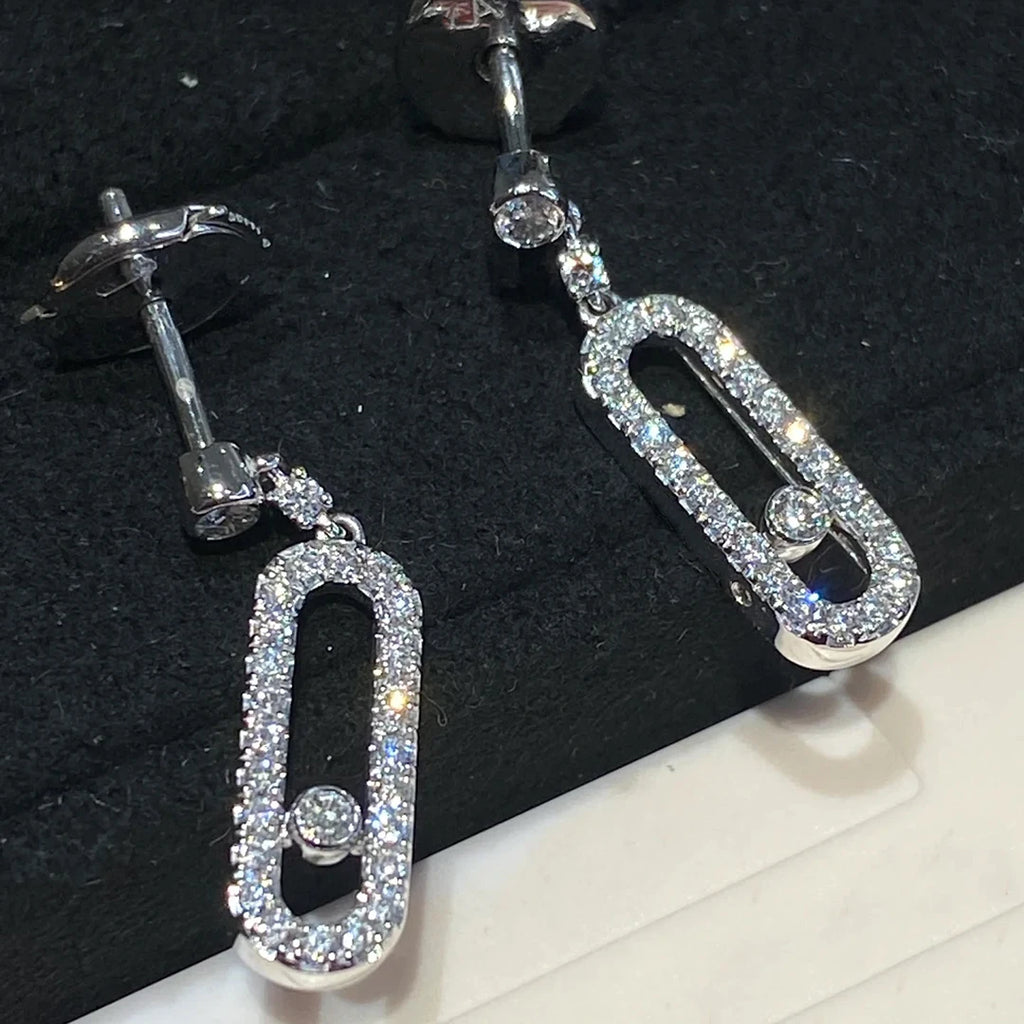 925 sterling silver classic single diamond sliding women's earrings wedding earrings.